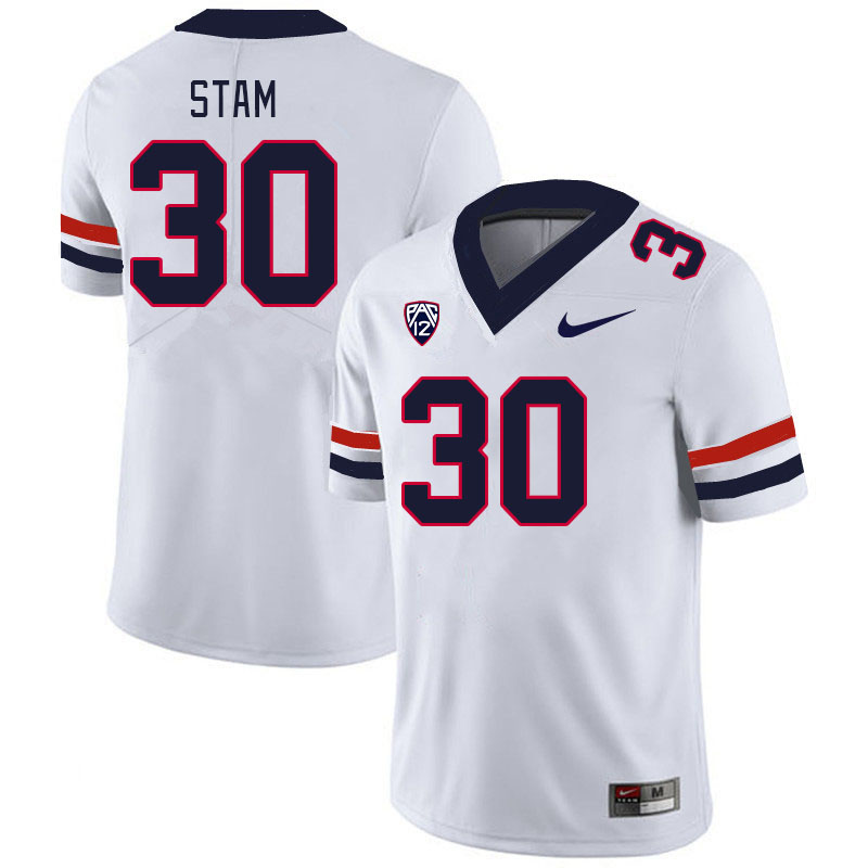 Men #30 Jax Stam Arizona Wildcats College Football Jerseys Stitched-White - Click Image to Close